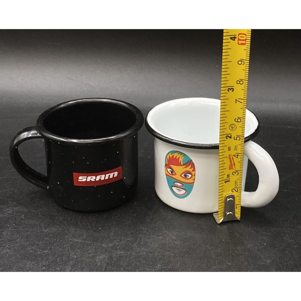 Enamelware Espresso 2 Coffee Cup SRAM Malinalco White Black Lucha Libre - Picture 2 of 8